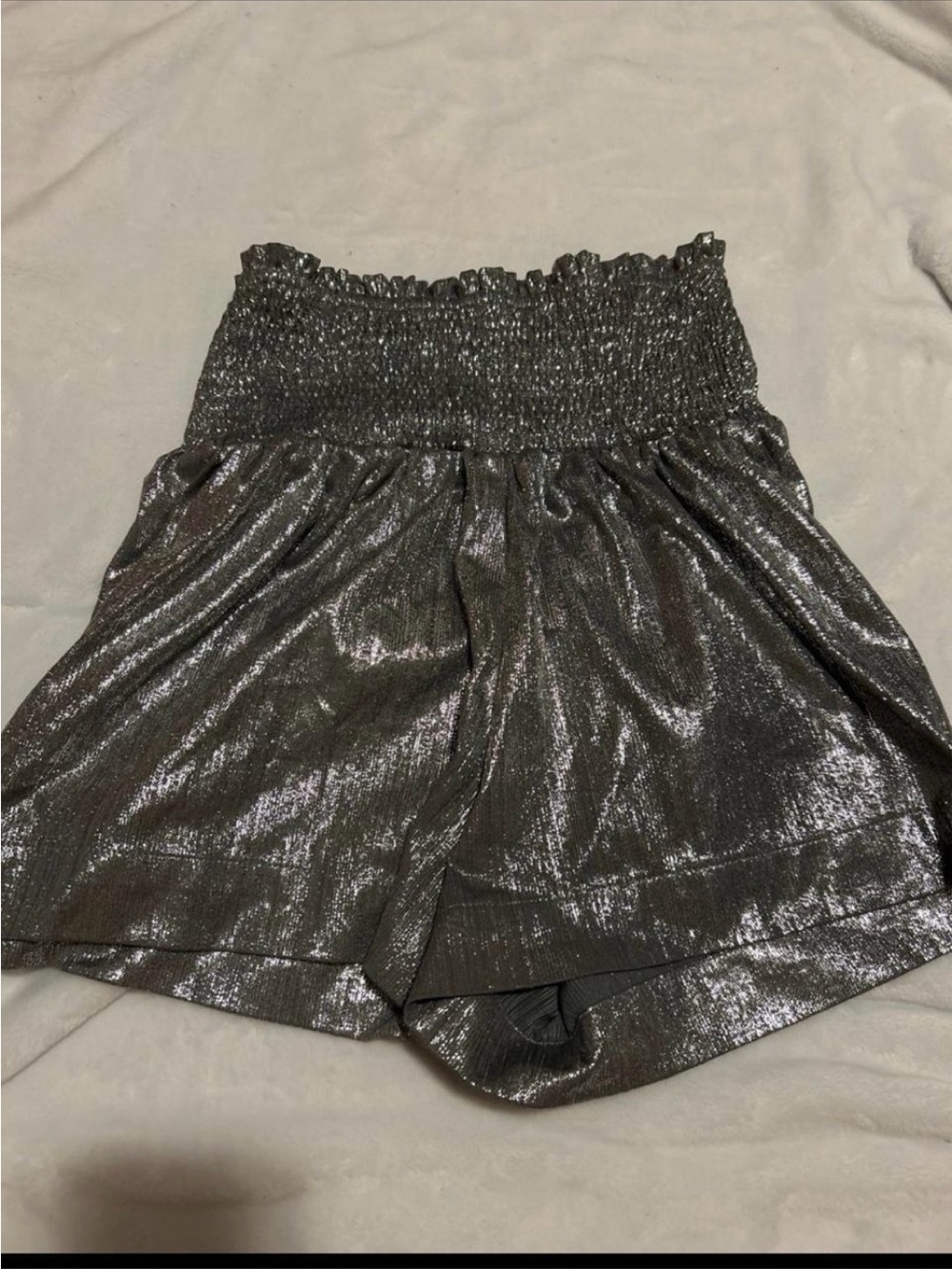 Smocked High-Waist Metallic Black Women's Shorts